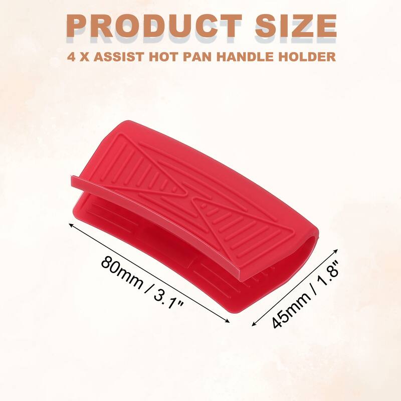 4 Pcs Silicone Assist Hot Pan Handle Holder, Square Edge Arc - Red