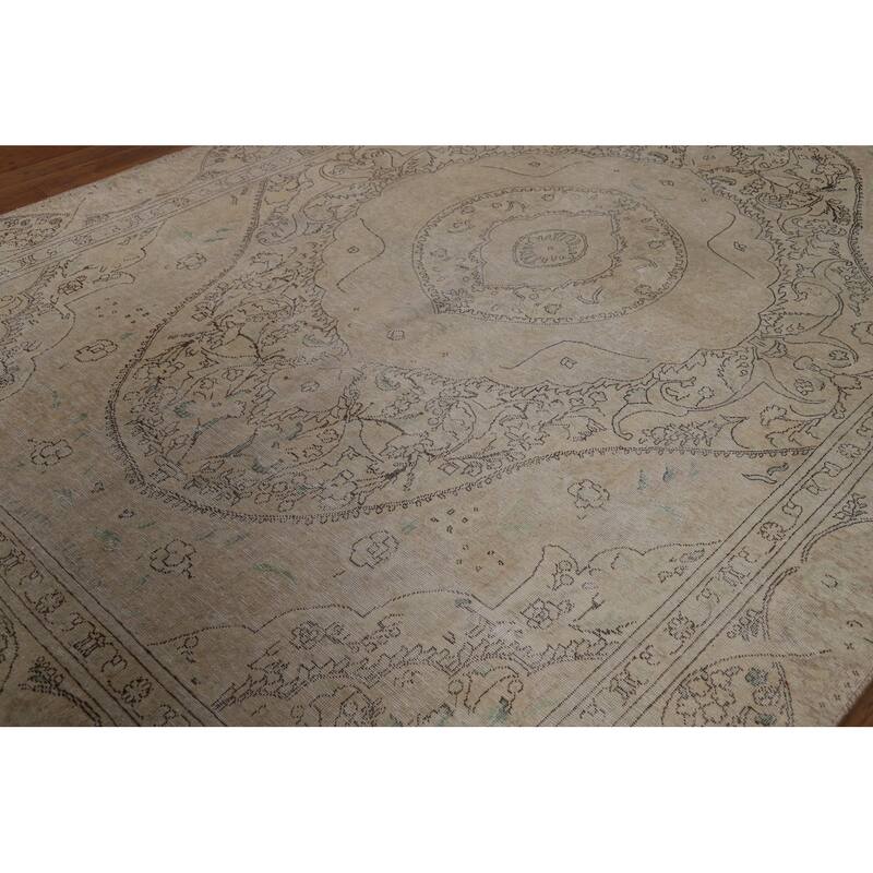 Vintage Distressed Tabriz Persian Area Rug Hand-Knotted Wool Carpet - 7'4" x 10'7"