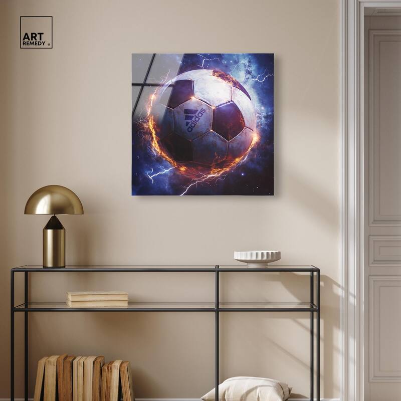 Electrify Soccer Ball Acrylic by Art Remedy, Ready to Hang
