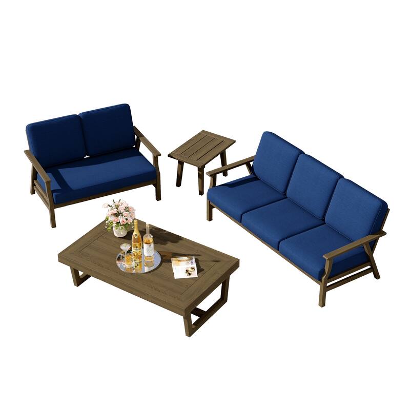 Teak Outdoor Seating Set with Daybed & Tables.