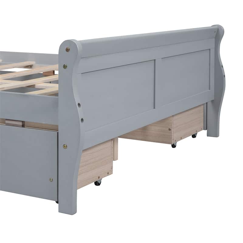 Full Size Wood Platform Bed with 4 Drawers and Streamlined Headboard