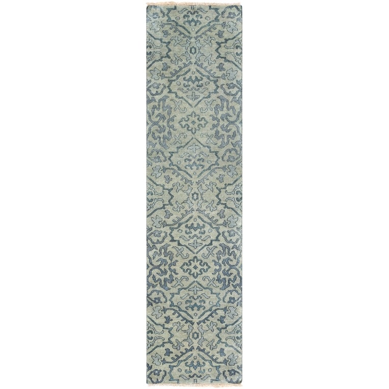Hand-Knotted Keswick Floral New Zealand Wool Area Rug - 3' x 12' Runner - 3' x 12' Runner - Blue
