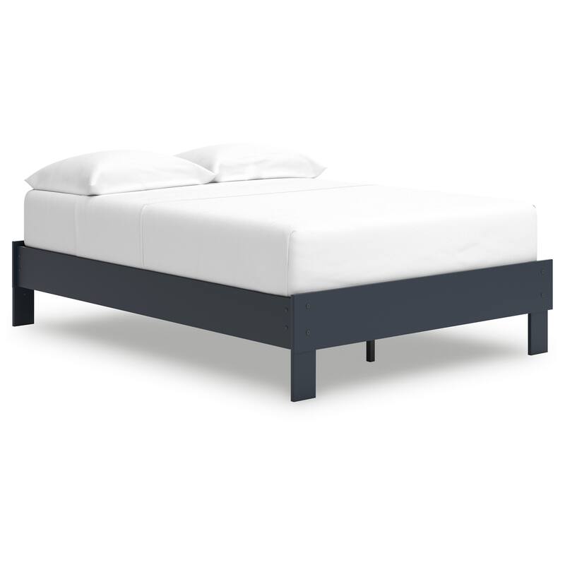 Cian Full Size Platform Bed, Shaker Style Design, Navy Blue Wood Frame