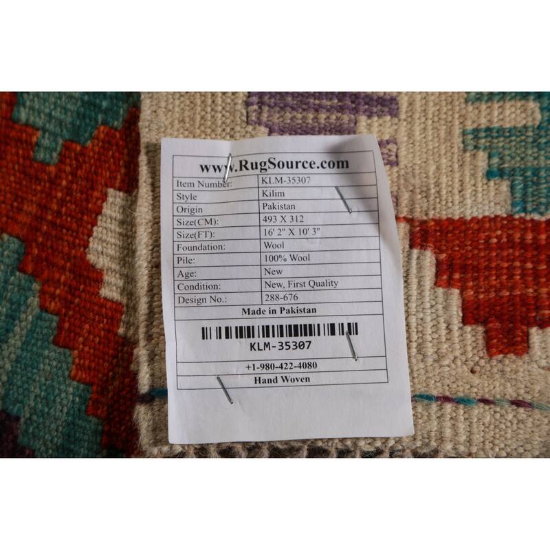 Trellis Kilim Oriental Large Rug Hand-Woven Wool Carpet - 10'3"x 16'2"