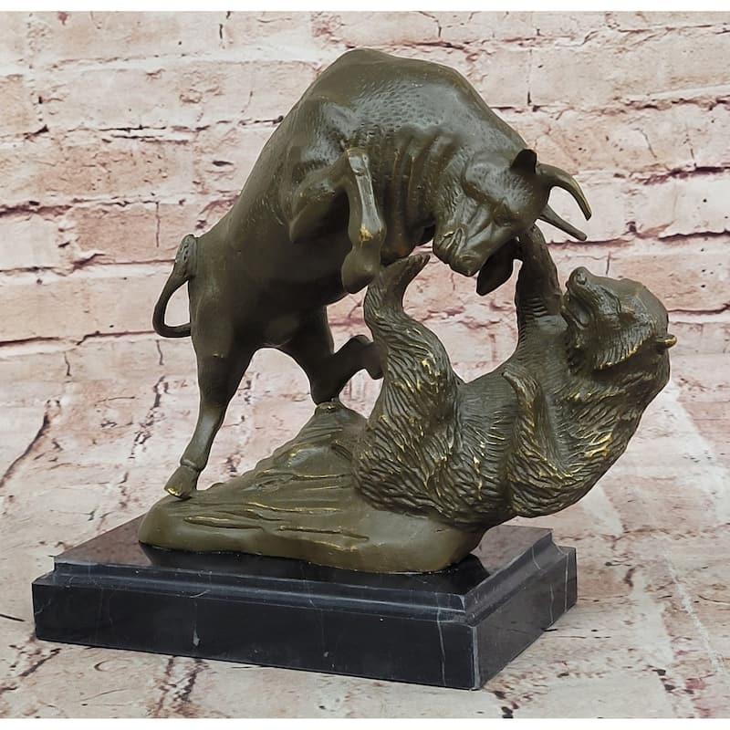 Imitative Bull And Bear Bronze Sculpture - Financial Market Symbol Animal Art