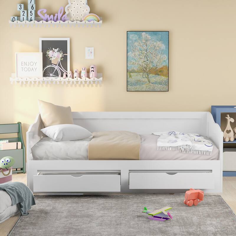 Multi-Functional Twin to King Size Daybed with Drawers and Trundle - White