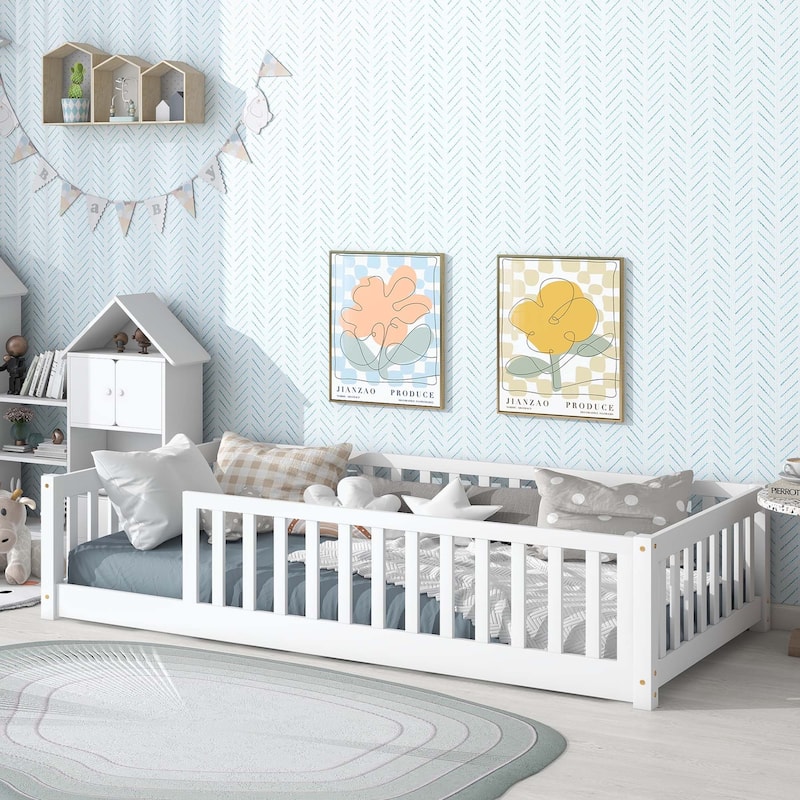 Durable Floor Platform Bed with Fence