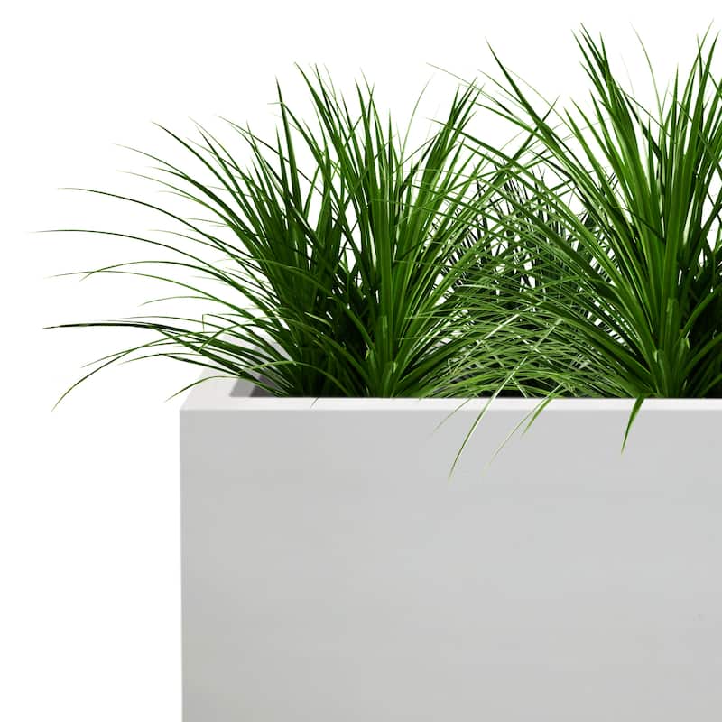 Kante Rectangular Pure White Concrete Metal Indoor Outdoor Planter Pot, w/ Drainage Hole for Patio, Home and Garden
