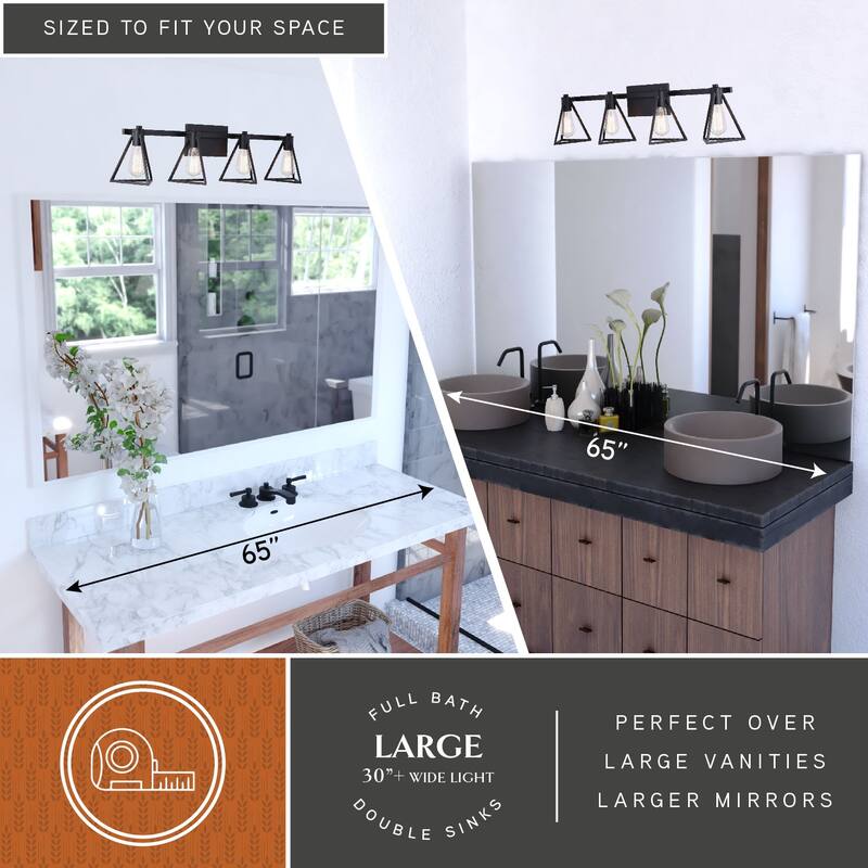 Ravenna Matte Black Contemporary Bathroom Vanity Lighting Fixture, Metal Cage Shade, Dimmable, LED Compatible, Over Mirror Mount
