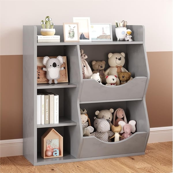 slide 2 of 25, 5-Cubby Kid's Bookcase and Bookshelf Grey