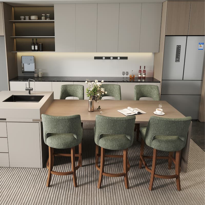 Set of 2/4/6,Upholstered Counter Height Bar Stools,Modern Counter Stools with Wood Legs for Kitchen Island Dining Room Bar
