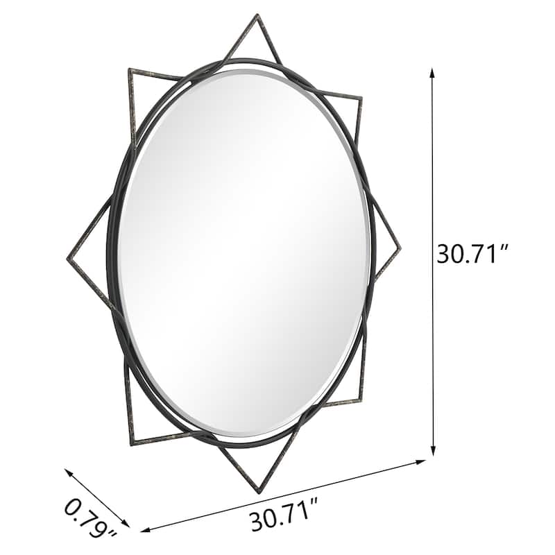 MacLuu Industrial Decorative Black Metal Hanging Wall Mirror - Antique Black - 30.71" W x 30.71" H x 0.79" D