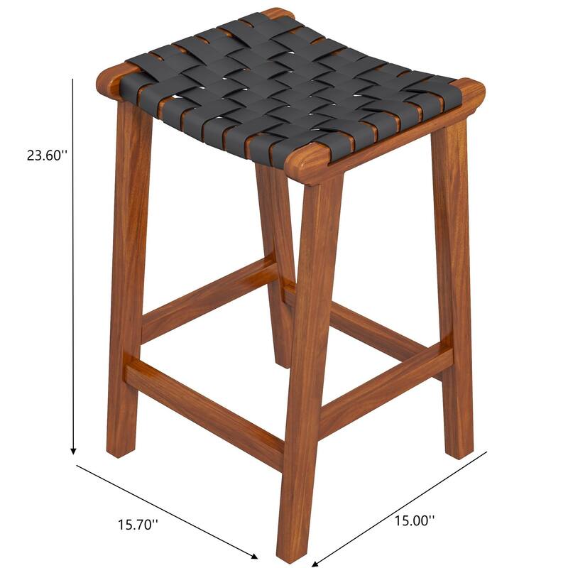 GDFStudio - James Mid-Century Modern 23.6"H Counter Stool with Solid Wood Frame & Genuine Leather Upholstery