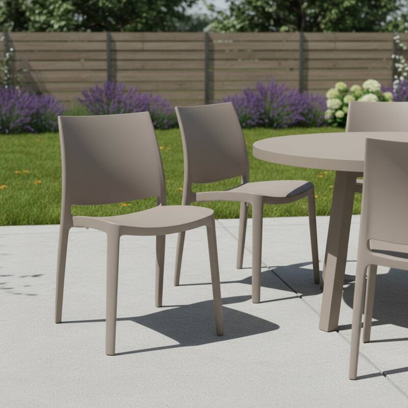 Set of Four Taupe Heavy Duty Plastic Outdoor Stacking Dining Chairs - Taupe