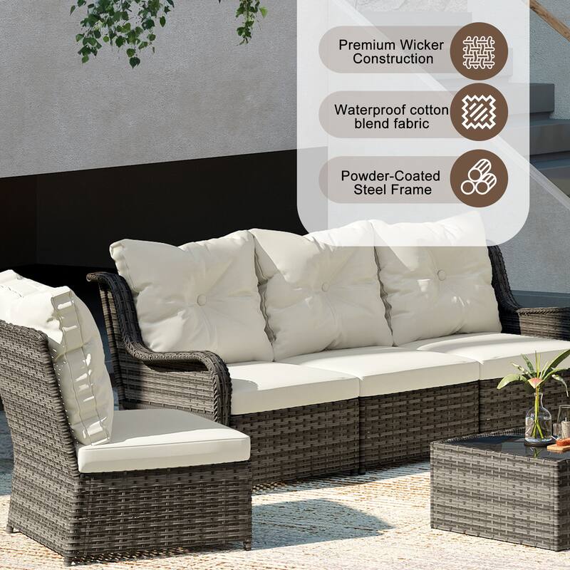 6-pieces Patio Wicker Outdoor Sectional Seating Sofa Set with Coffee Table