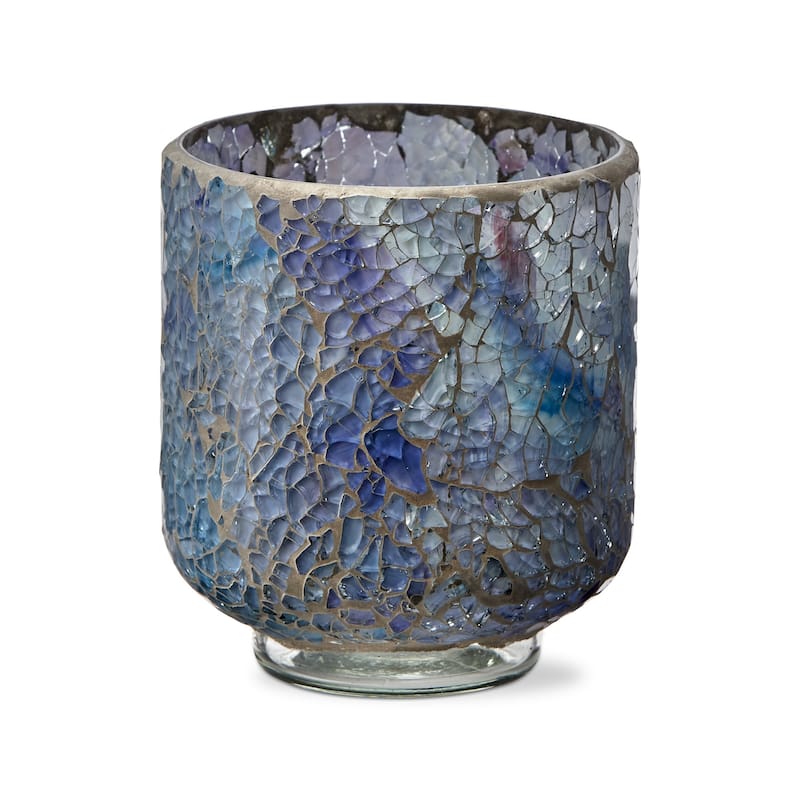 Blue Mosaic Glass Tealight or Votive Candle Holder, 4.72Lx4.72Wx5.9H inch.