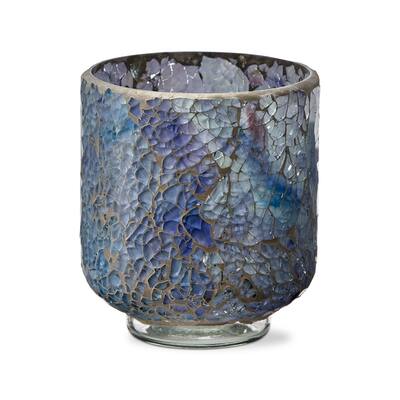 Blue Mosaic Glass Tealight or Votive Candle Holder, 4.72Lx4.72Wx5.9H inch.