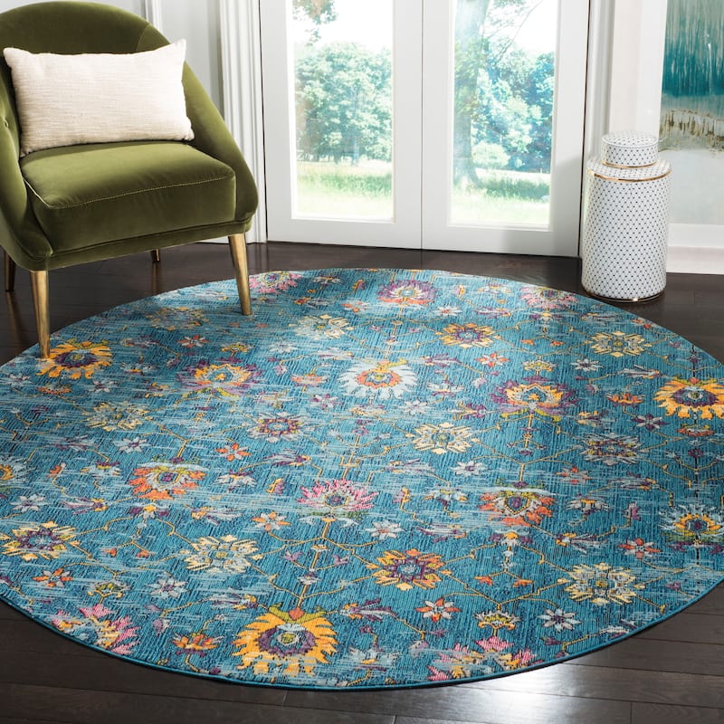 SAFAVIEH Merlot Stephania Boho Oriental Rug - 6'7" Round - Blue/Multi