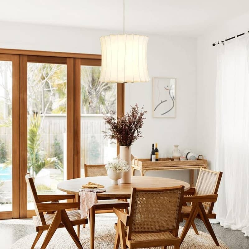 Modern Elegant 1-Light White Silk Pendant Light