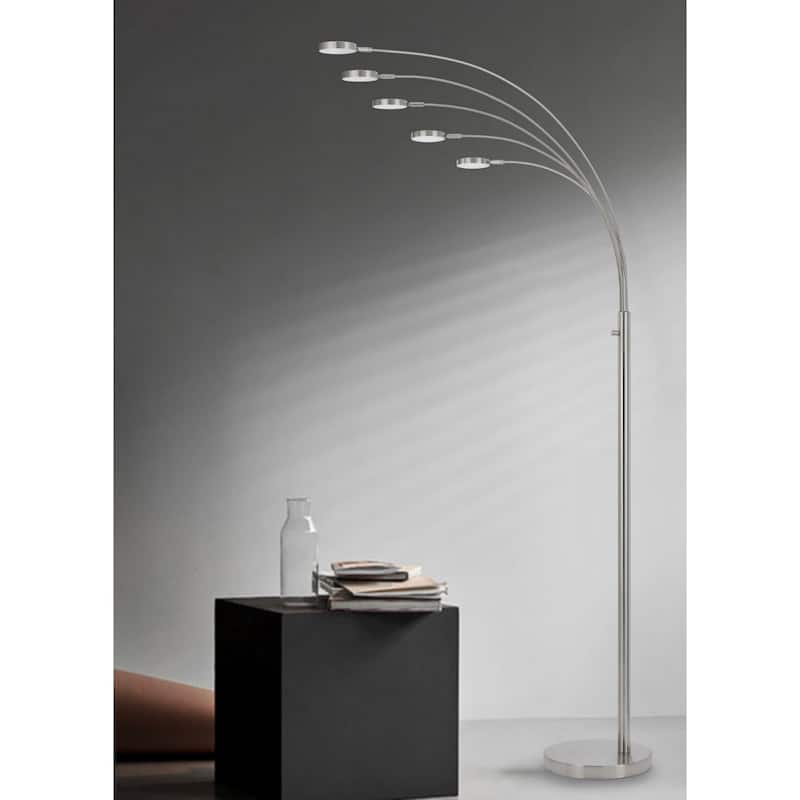 82" Five Light LED Arc Floor Lamp with Base and Curved Arm - 12.50” x 39” x 82”