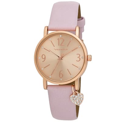 Vernier Womens Heart Charm Vegan Leather Strap Watch -4 Colors Available