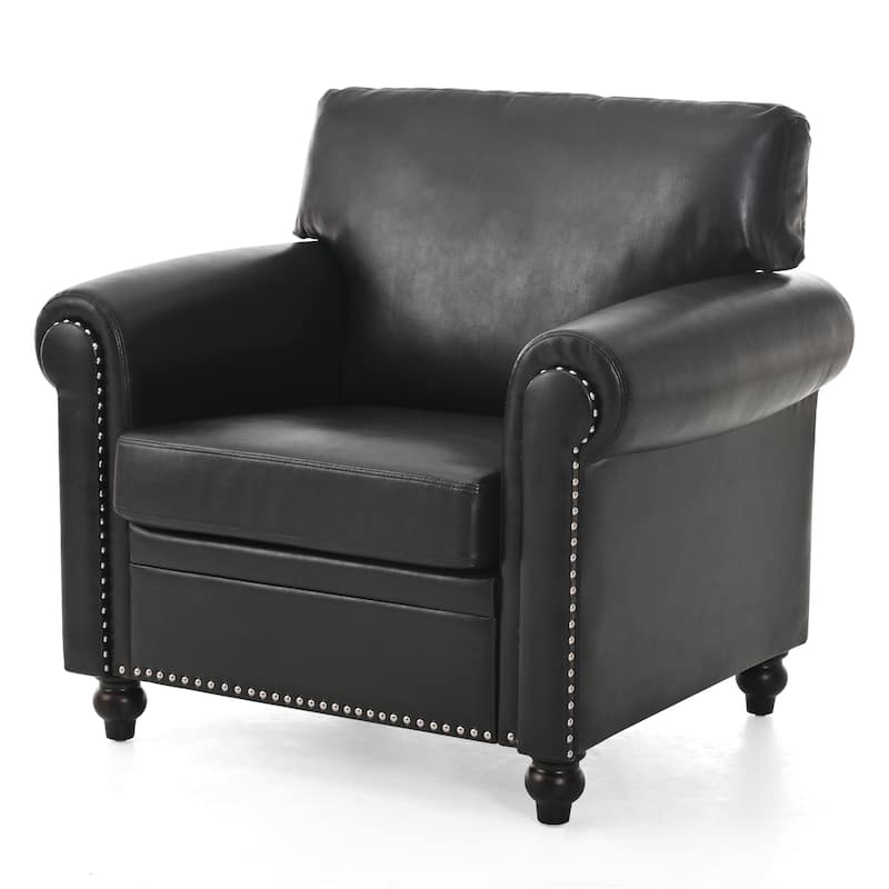 Black PU 37.4" Accent Chair with Nailheads