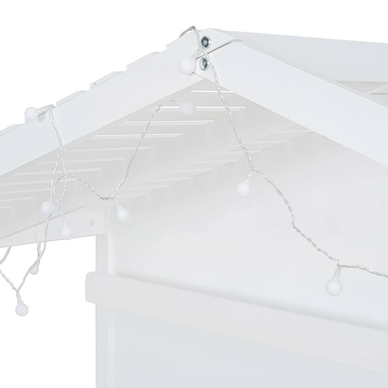 Modern Twin Size House Bed with Shelves and Sparkling Light Strip