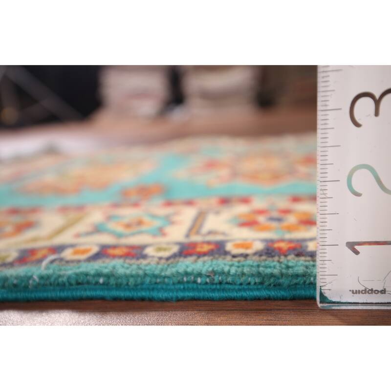 Turquoise Kazak Foyer Rug Hand-Knotted Wool Carpet - 2'0" x 3'0"