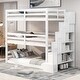 preview thumbnail 2 of 13, Wood Twin Size Bunk Bed with Storage Staircase & Full-Length Guard Rail, Triple Bunk Frame w/Slats Support for Bedroom