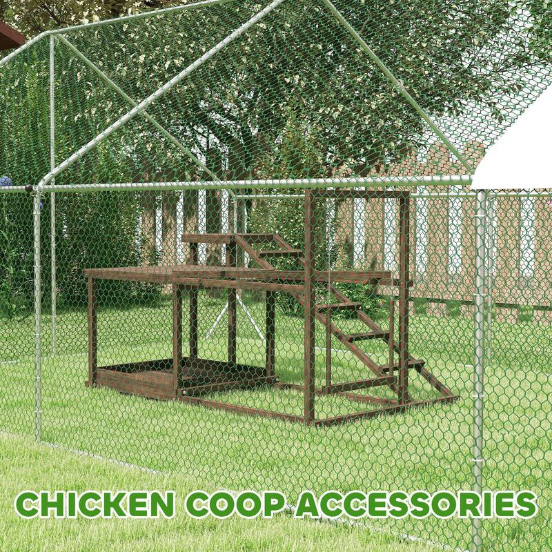 PawHut Wooden Chicken Activity Play Set, Chicken Coop Accessory with Perch, Swing, Ladder, Coffee