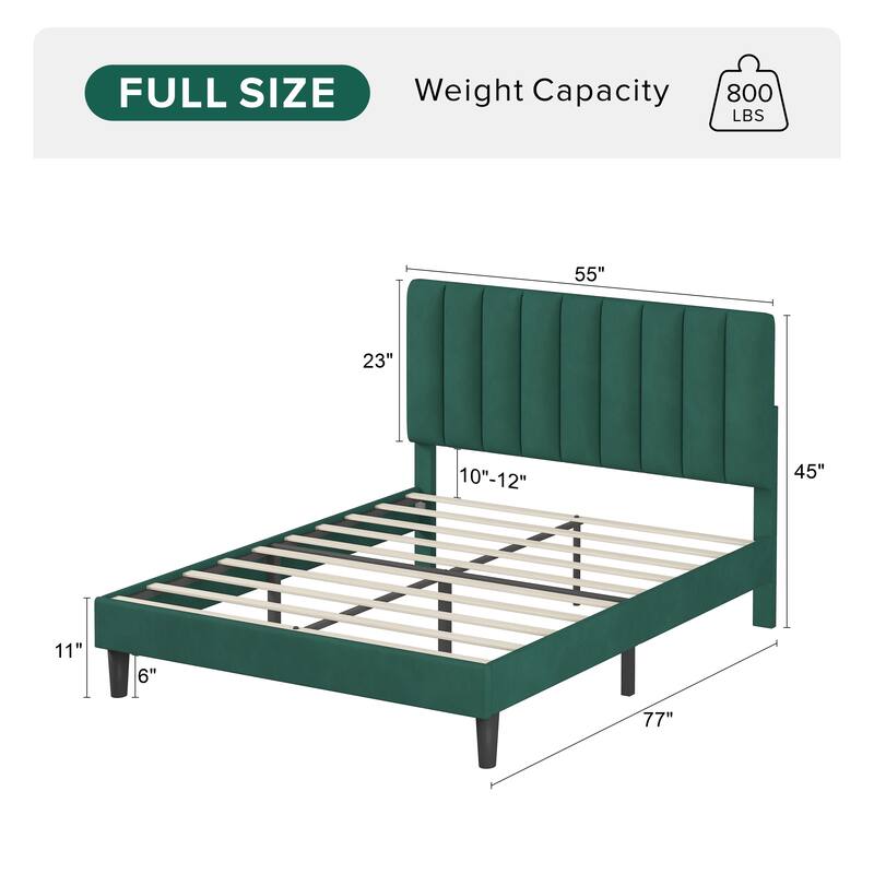 Upholstered Platform Bed Frame with Adjustable Headboard, Velvet Upholstered, No Noise, 800 lbs Capacity, 12 Inch Clearance