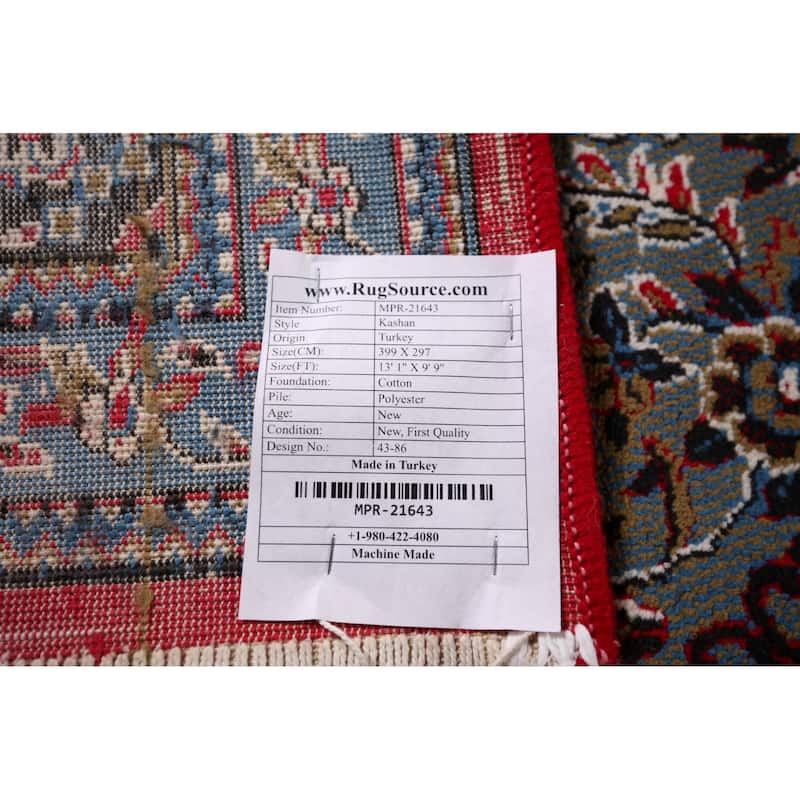 Red Medallion Kashan Turkish Rug Machine-Made Oriental Carpet - 9'9" x 13'1"
