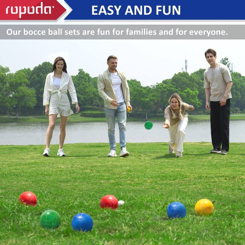 ROPODA 90mm Bocce Ball Set with 8 Balls, Pallino, Case and Measuring Rope