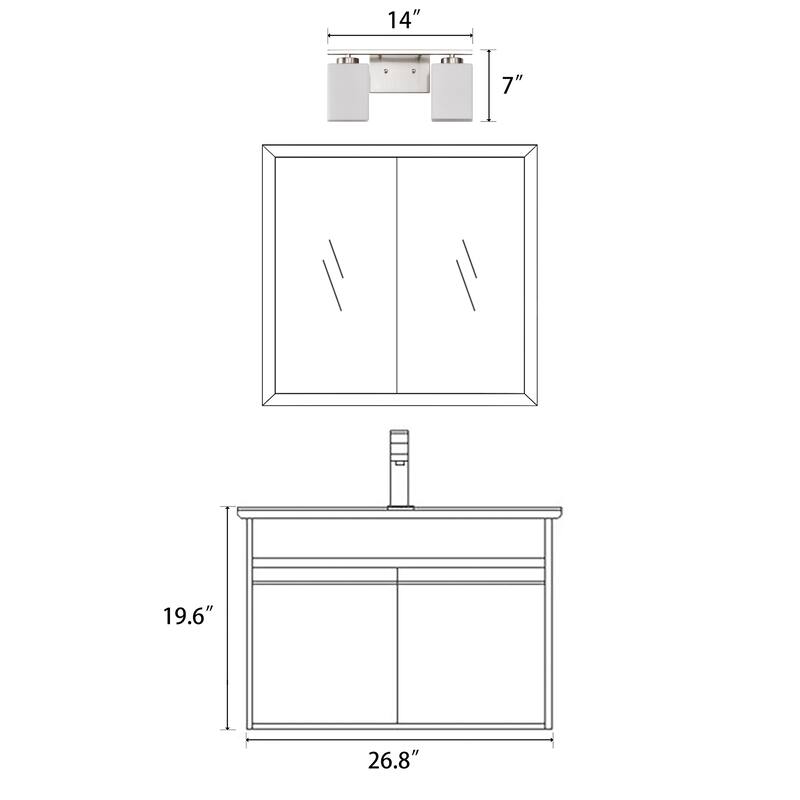 Brushed Nickel Indoor Bathroom Vanity Lights with Etched White Glass Square Rectangle Shades