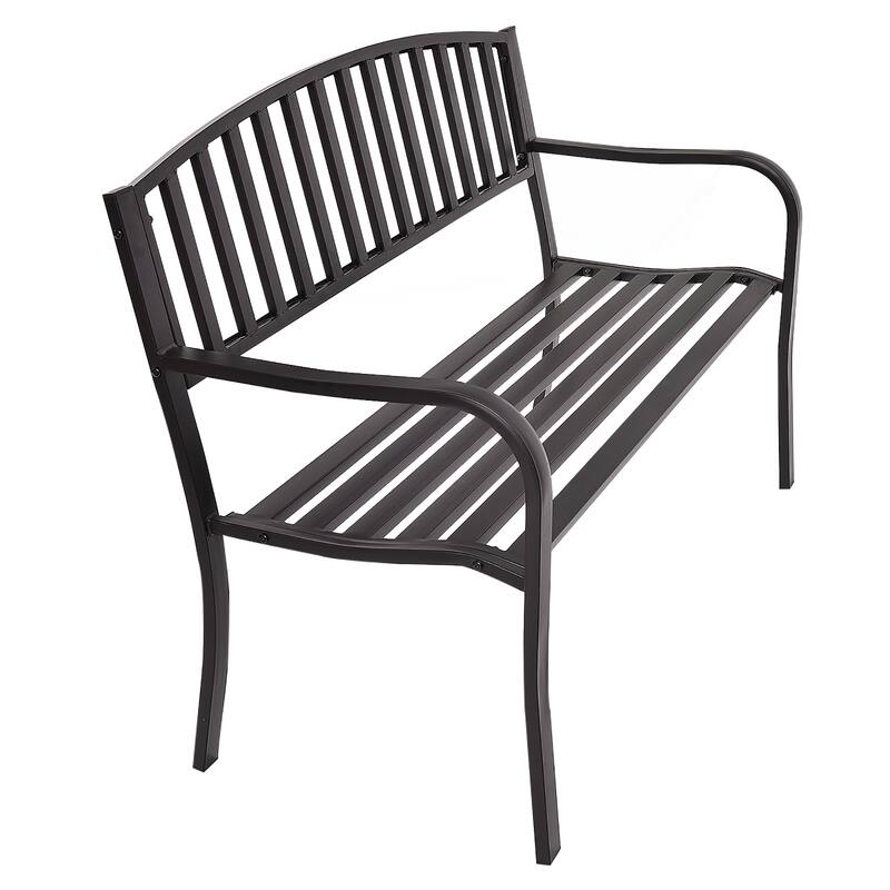 Patio Garden Bench Park Yard Loveseats with Cast Iron Frame - Black