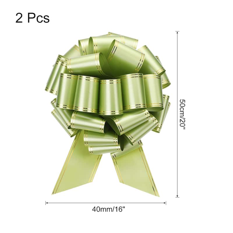 2pcs Large Pull Bow Metallic Car Ribbon with Gold Edge for Wrapping - Light Green - 16 Inch