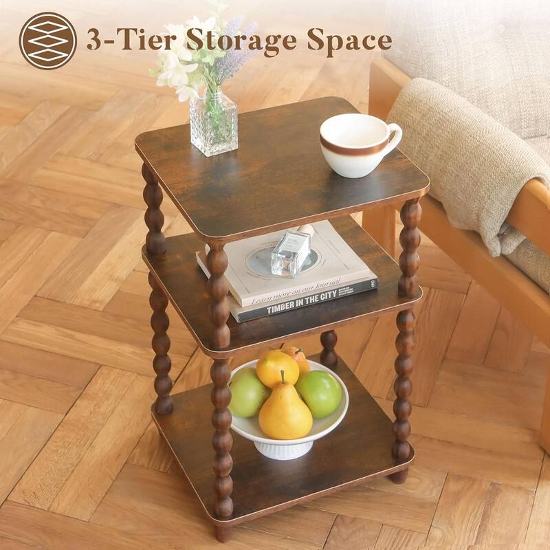 Small End Table with Storage Shelf Vintage Nightstand Bedside Table