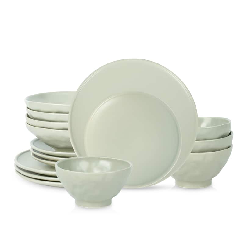 Stone by Mercer Project NENDO Stoneware Dinnerware Set - 10.93 x 10.93 - Sage-Grey - 16 Piece