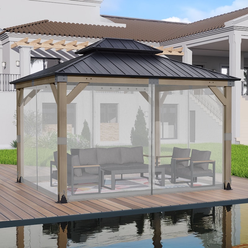 Aoodor 12' x 16' Gazebo Universal Mosquito Netting Screen Replacement, 4-Panel Screen Walls - (Mosquito Net Only)
