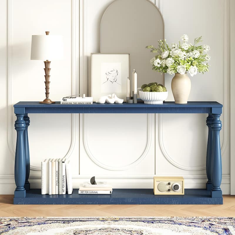 Vintage Wood Grain Console Table with Bottom Shelf and 4 Vase Legs, Suitable for Entryway, Hallway, Living Room, Bedroom