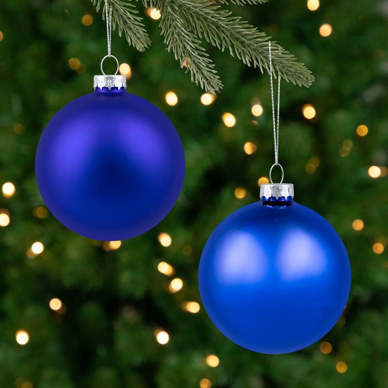 9ct Shiny Matte Blue and Silver Glass Ball Christmas Ornaments 2.5"