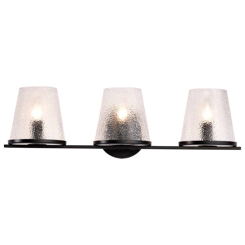 Valentine 3 Light Vanity Black Finish Hammered Glass