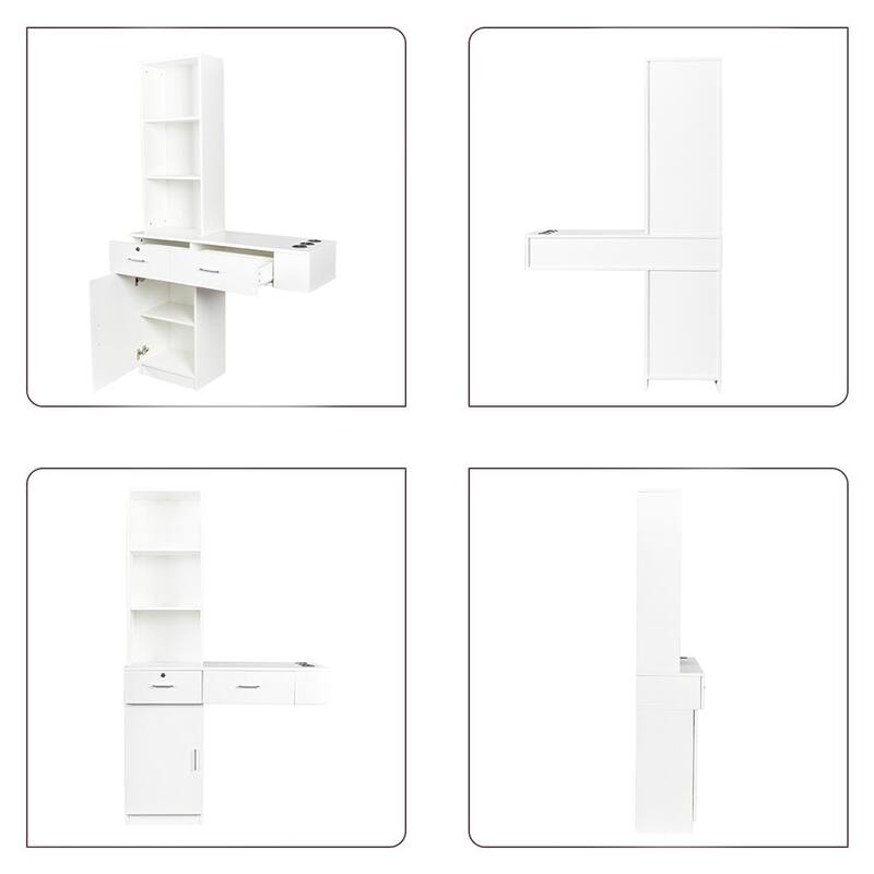 Wall Mount Makeup Vanity Dressing Table,Drawers & Hair Dryer Holder - W39.76*D13.19*H66.93