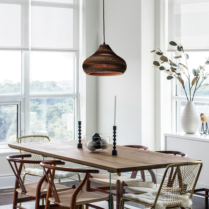 Matte Black Modern Nordic Style 1-Light Pendant Light with Natural Brown Origami Paper Shade