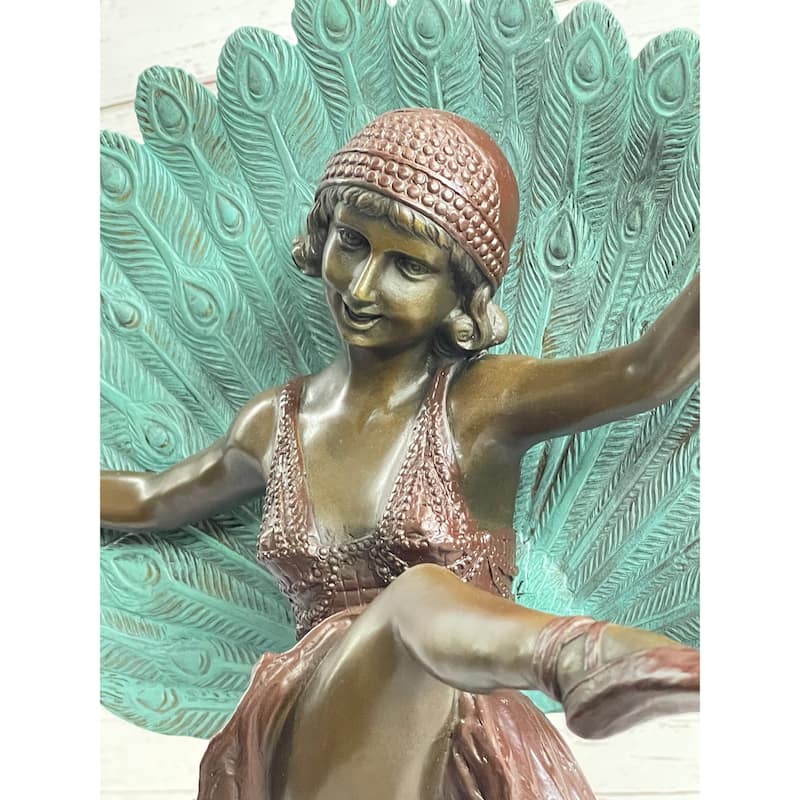 Charleston Pea Flapper Dancer Girl Art Deco Bronze Sculpture By Pelliers On Marble Base