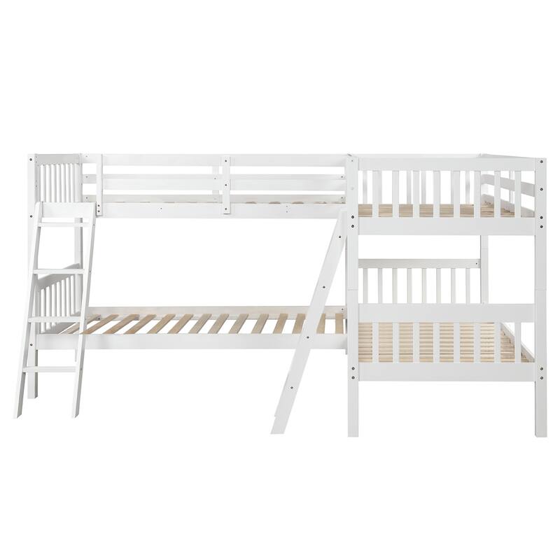 L-Shaped Twin-Over-Twin Bunk Bed with Solid Pine Frame and Space-Saving Design