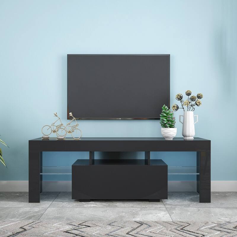 TV Stand with LED RGB Lights and 5 Shelves for Gaming Consoles and Flat Screen TVs