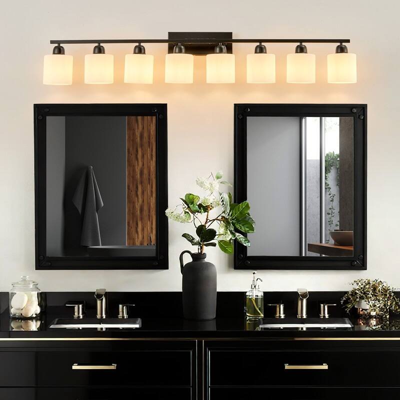 Modern Bathroom Vanity Light With Frosted Milk Glass Shades