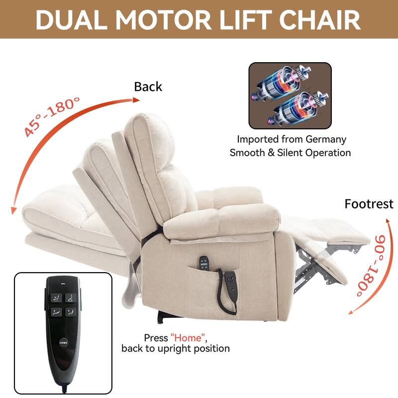 Dual Motor Power Lift Recliner Chair with Massage Heat and Hidden Cup Holders