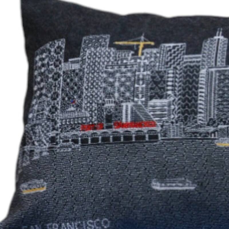 HomeRoots 35" Black San Francisco Nighttime Skyline Lumbar Decorative Pillow